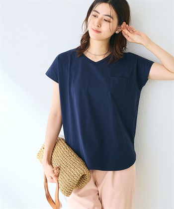 《汗染み防止》フロントポケットTシャツ(ネイビー-Ｍ)