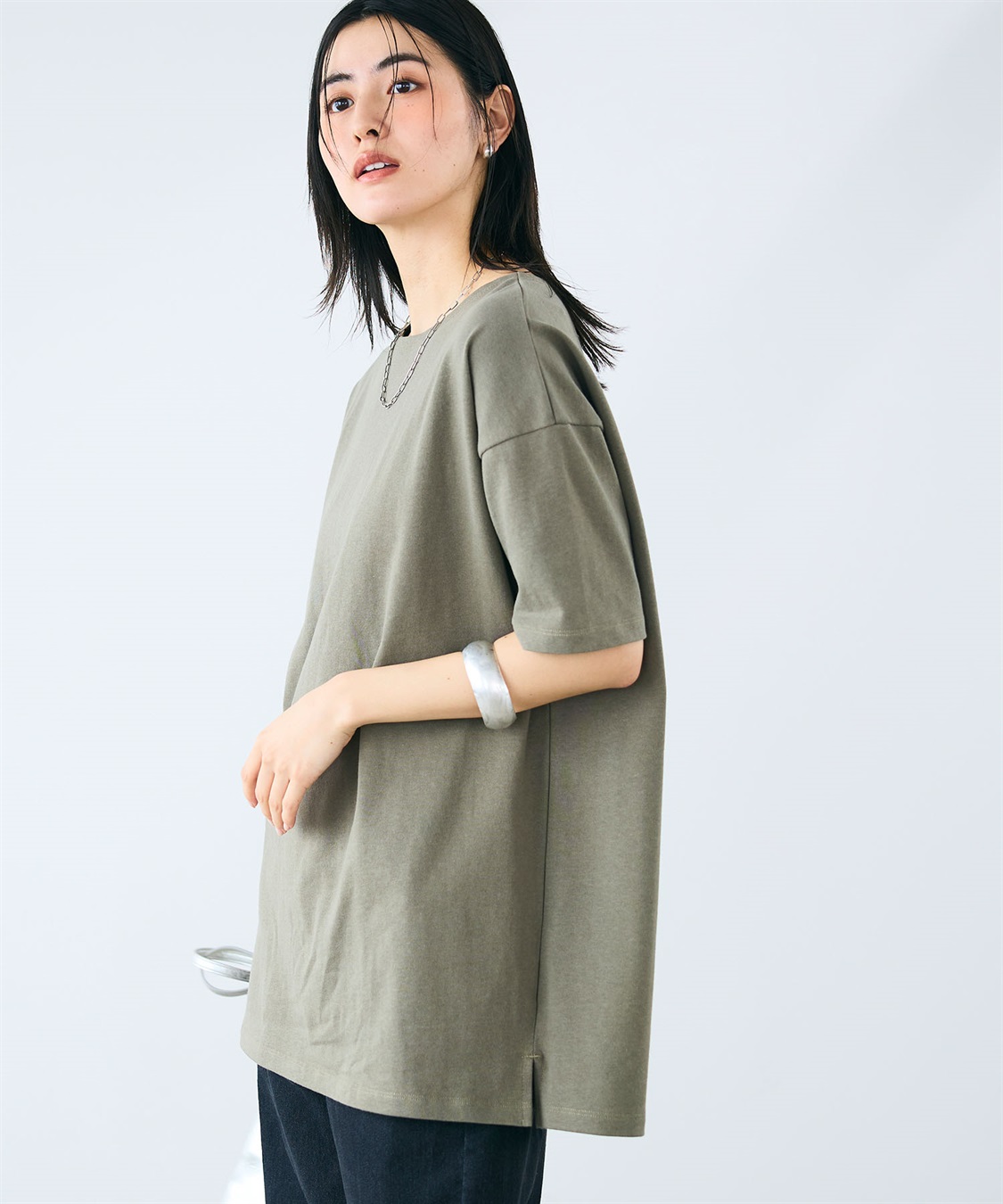 CROSS FUNCTION 《よれにくい》エブ楽 オーバーサイズハーフスリーブコットンTシャツ_variation_4