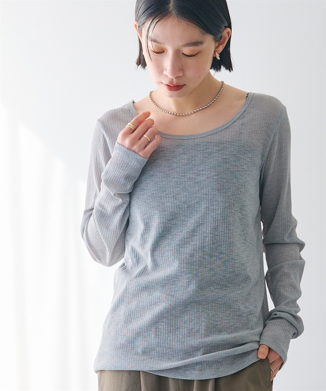 CROSS FUNCTION 《接触冷感》エブ楽 シアーリブロングTシャツ_variation_2