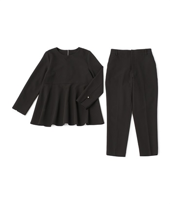 《洗える・シワになりにくい》2点セット 正解 ペプラムブラウス&テーパードパンツ(ブラック-7号)