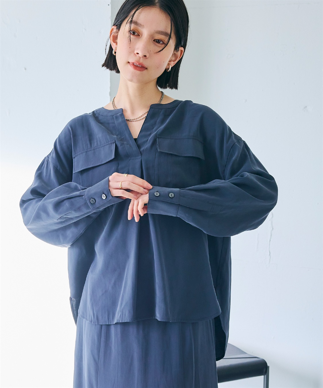 CROSS FUNCTION 《接触冷感》サマ美え とろみワークディテールドレープシャツ_variation_1