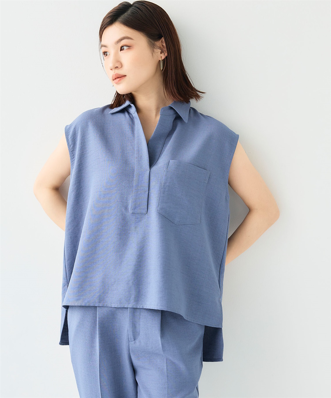 CROSS FUNCTION 《シワになりにくい》サマナチュラ リネンライクスキッパーフレンチスリーブブラウス_variation_4