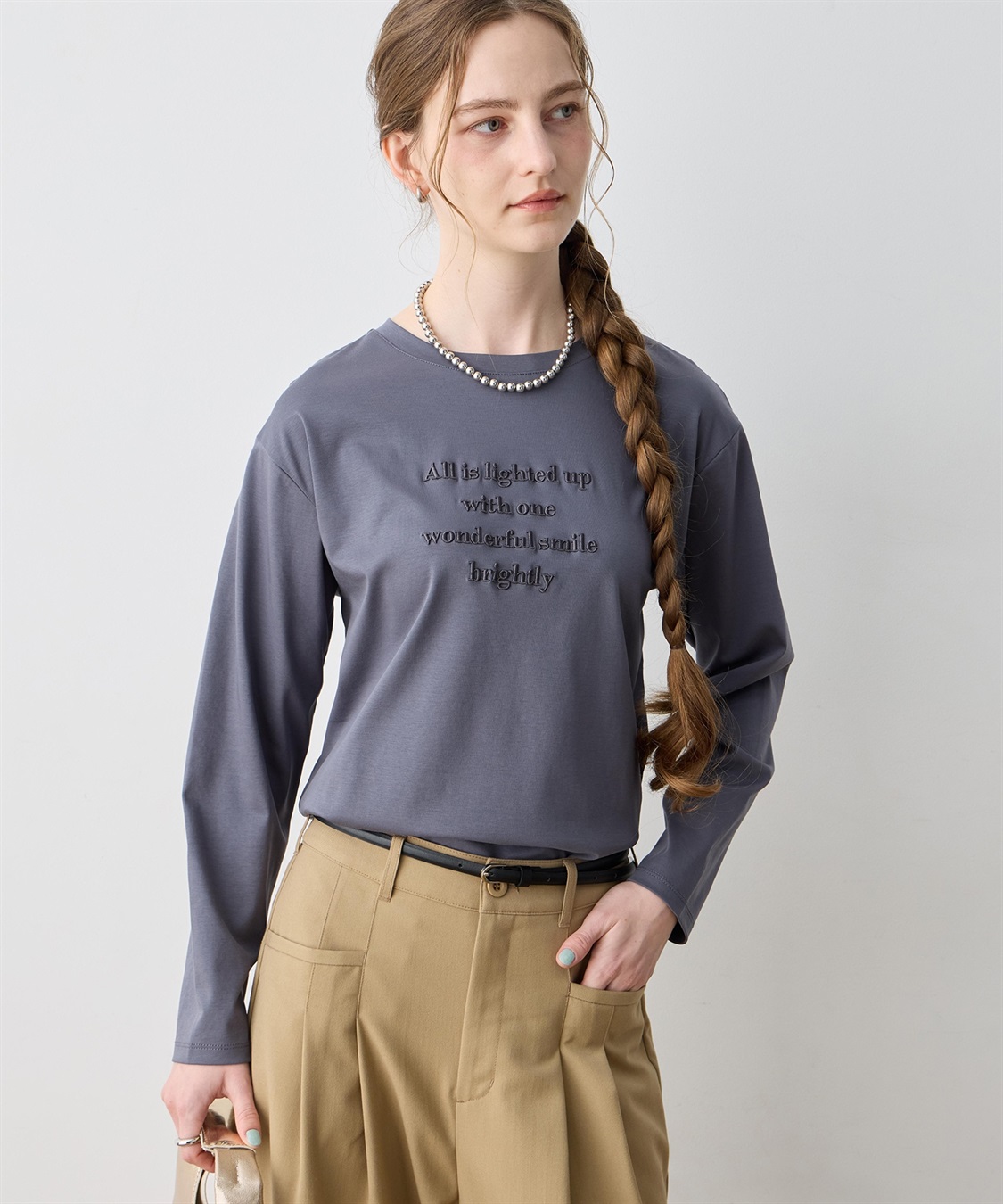 LE SOUK HOLIDAY 刺しゅうロングＴシャツ【接触冷感】_sub_2