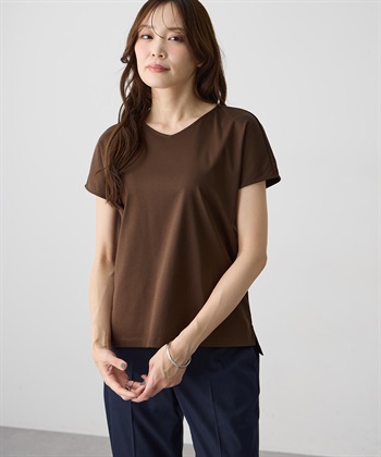 A/C DESIGN BY ALPHA CUBIC フレンチVネックTシャツ【すごツヤ・UVカット・接触冷感】_subthumb_1