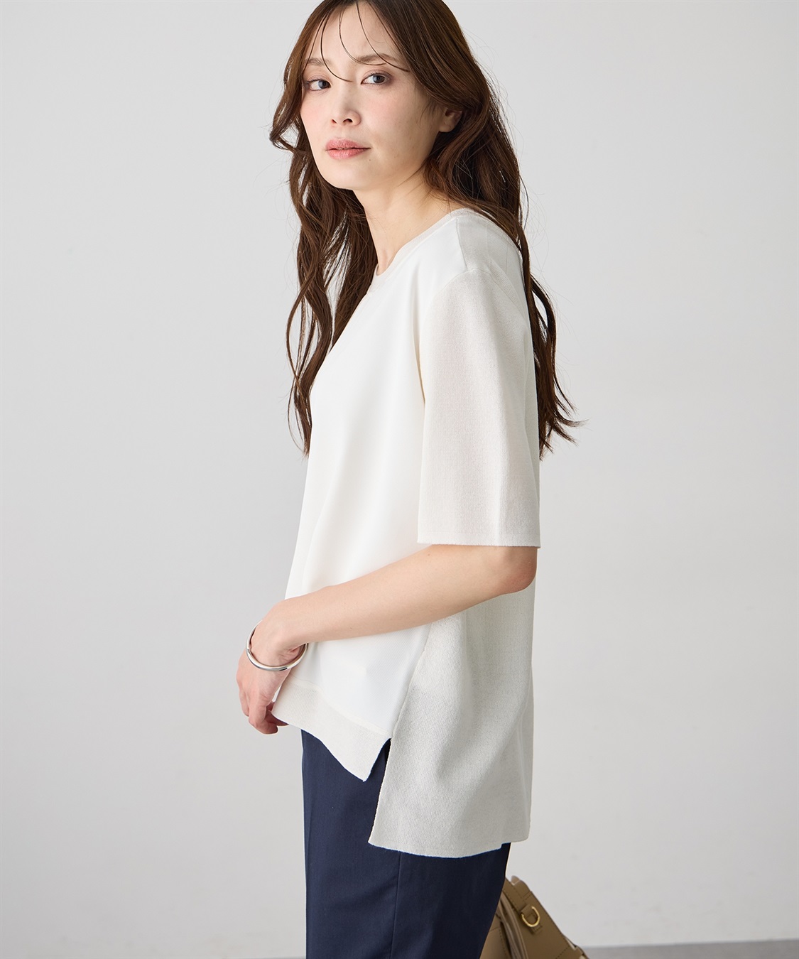A/C DESIGN BY ALPHA CUBIC フレンチVネックTシャツ【すごツヤ・UVカット・接触冷感】_sub_12