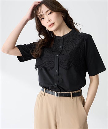 A/C DESIGN BY ALPHA CUBIC レース切替Tブラウス【接触冷感・UVカット・遮熱】_subthumb_1