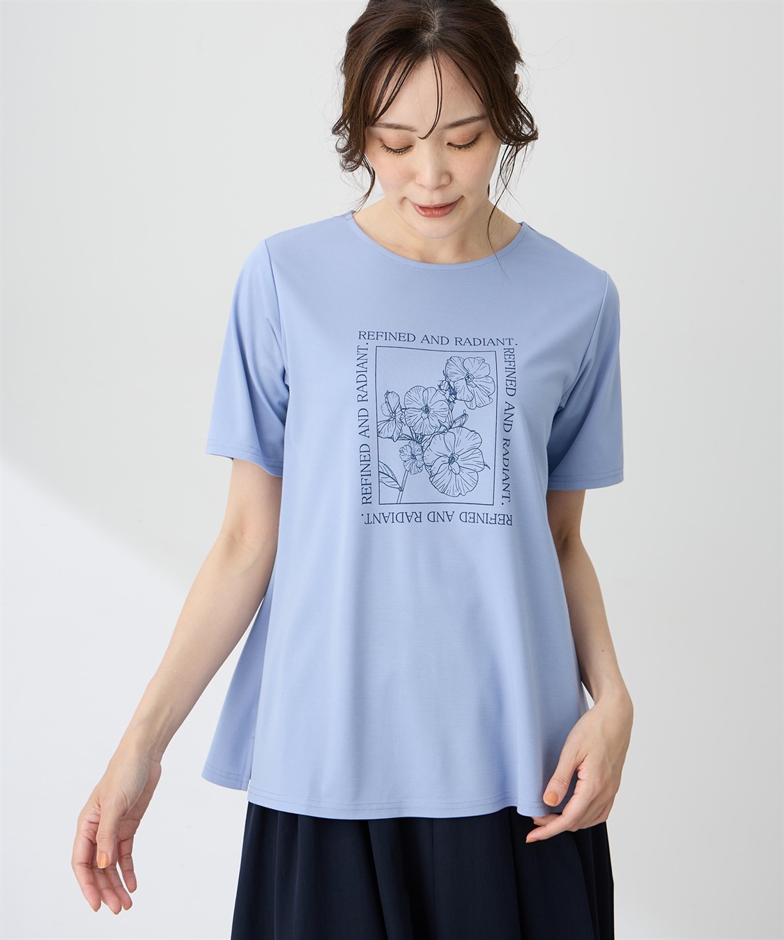 A/C DESIGN BY ALPHA CUBIC フラワーイラストプリントＴシャツ【ひやツヤ・UVカット・接触冷感】_sub_2