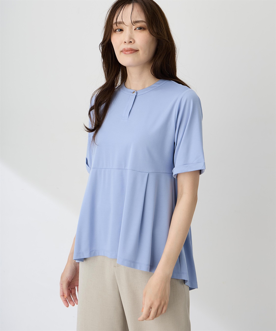 A/C DESIGN BY ALPHA CUBIC クルーネックペプラムTシャツ【ひやツヤ・UVカット・接触冷感】_sub_3