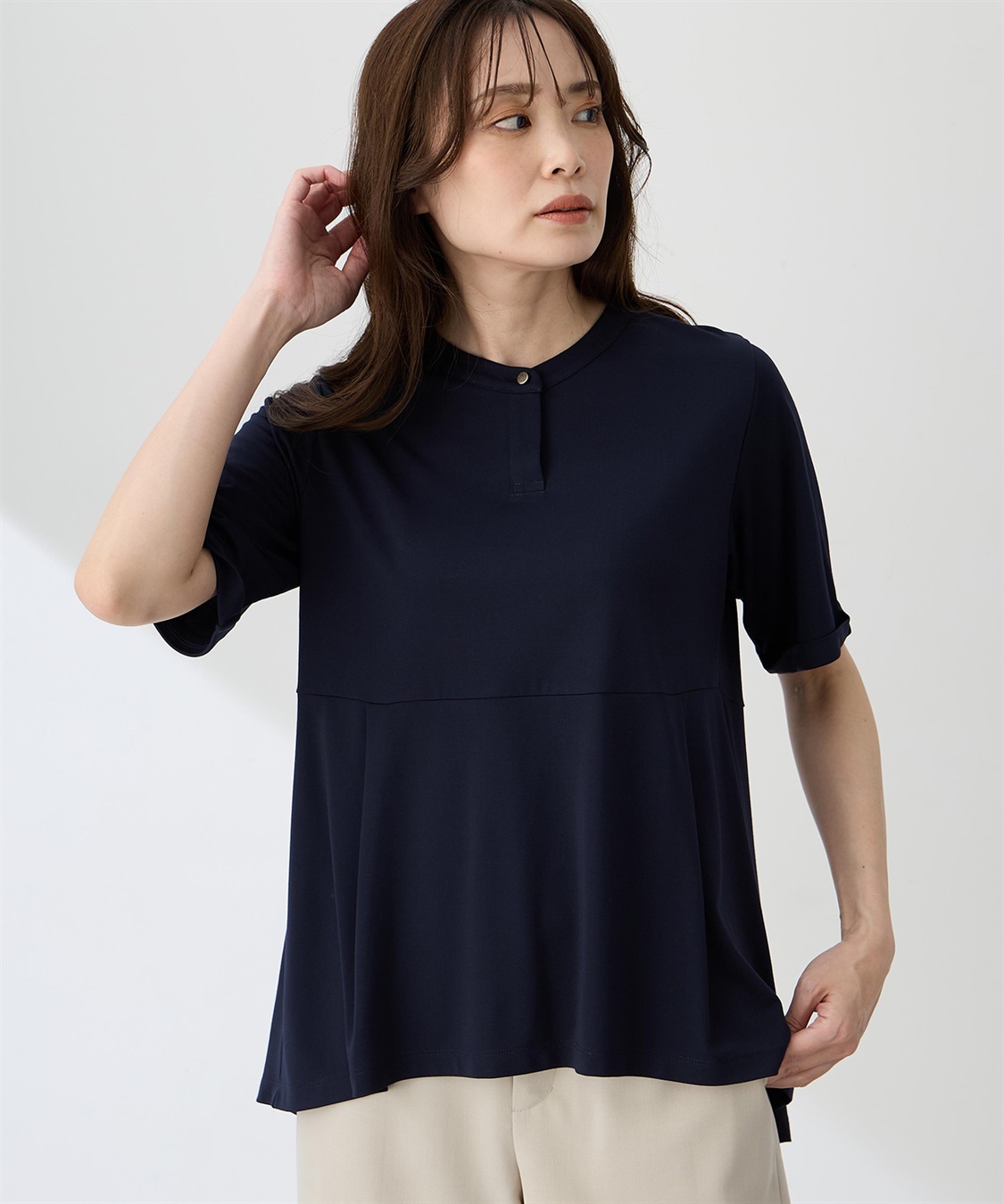A/C DESIGN BY ALPHA CUBIC クルーネックペプラムTシャツ【ひやツヤ・UVカット・接触冷感】_sub_5