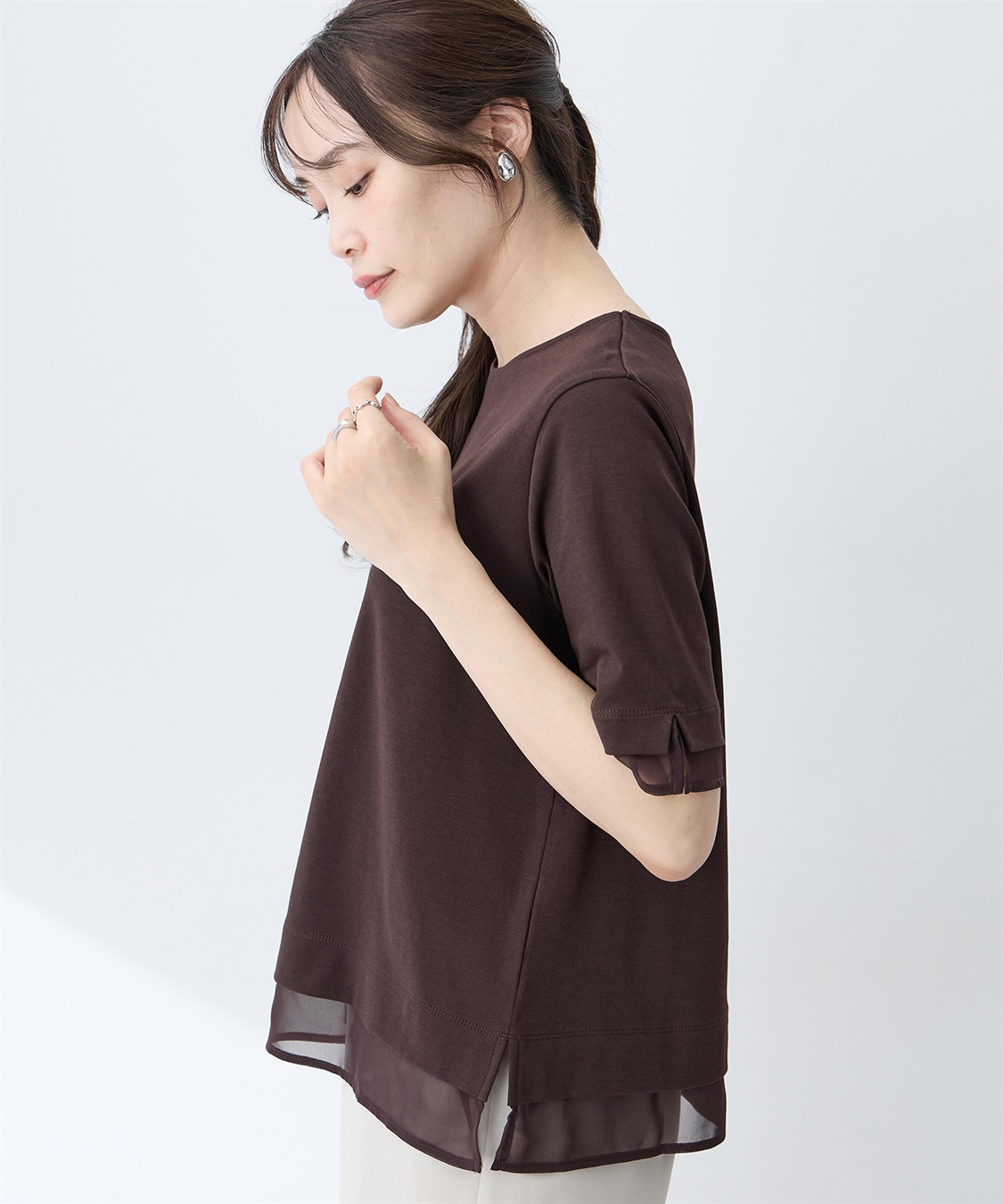 A/C DESIGN BY ALPHA CUBIC シフォンドッキングTシャツ【接触冷感・UVカット】_sub_1