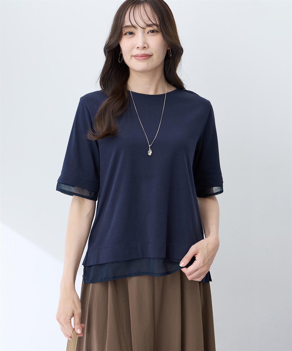A/C DESIGN BY ALPHA CUBIC シフォンドッキングTシャツ【接触冷感・UVカット】_sub_3