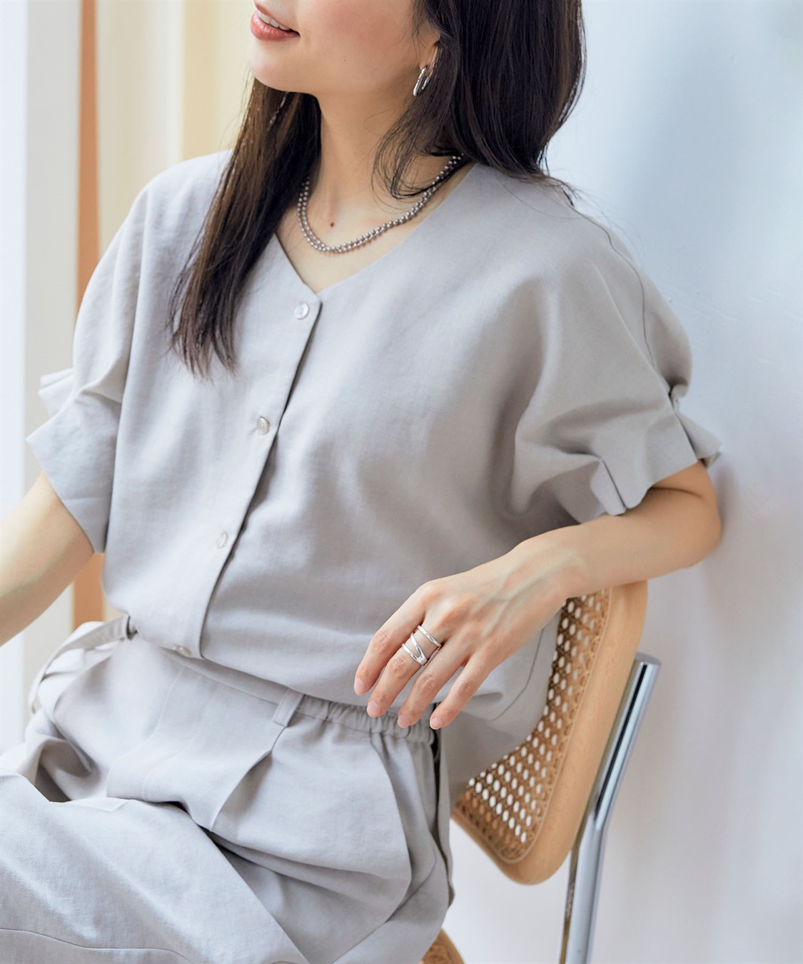 CROSS FUNCTION 《シワになりにくい》サマナチュラ袖ボリュームタックブラウス【CF/クロスファンクション】_sub_1
