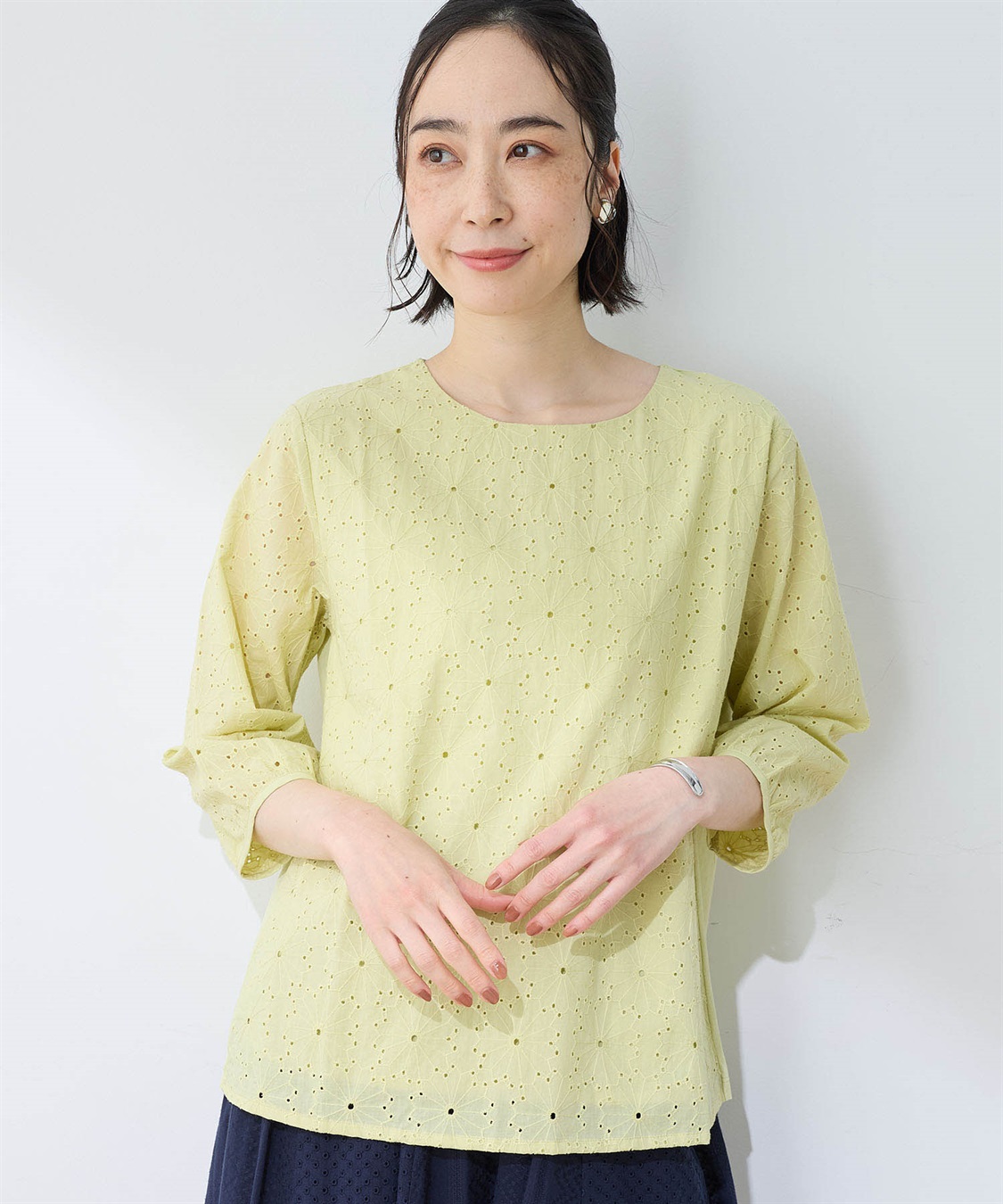 DECOY 【ひやさらコットン】【UVカット】刺しゅう切替Tシャツ_sub_2