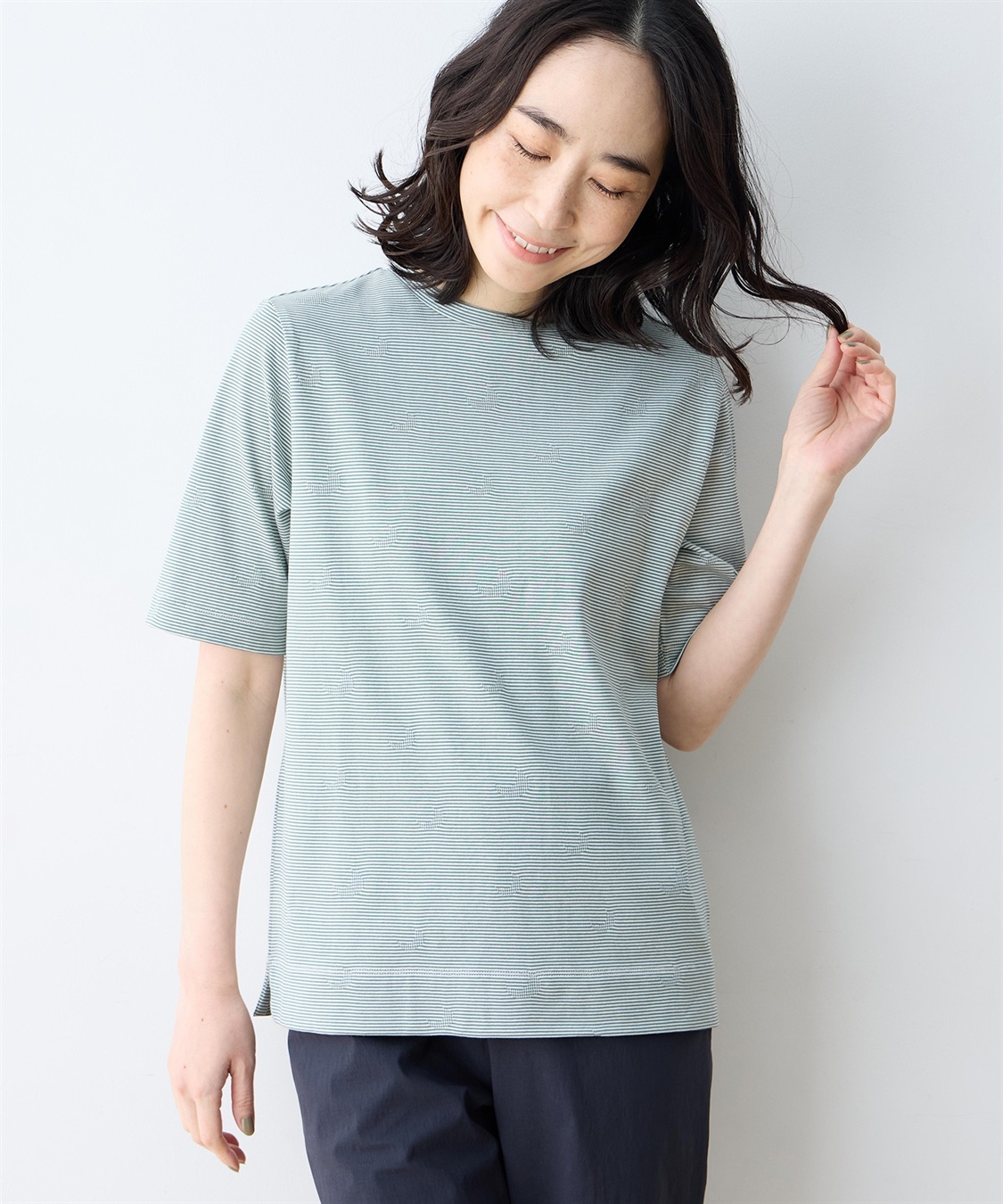 DECOY ミジンボーダー5分袖Tシャツ【オーガニックコットンブレンド】_sub_1