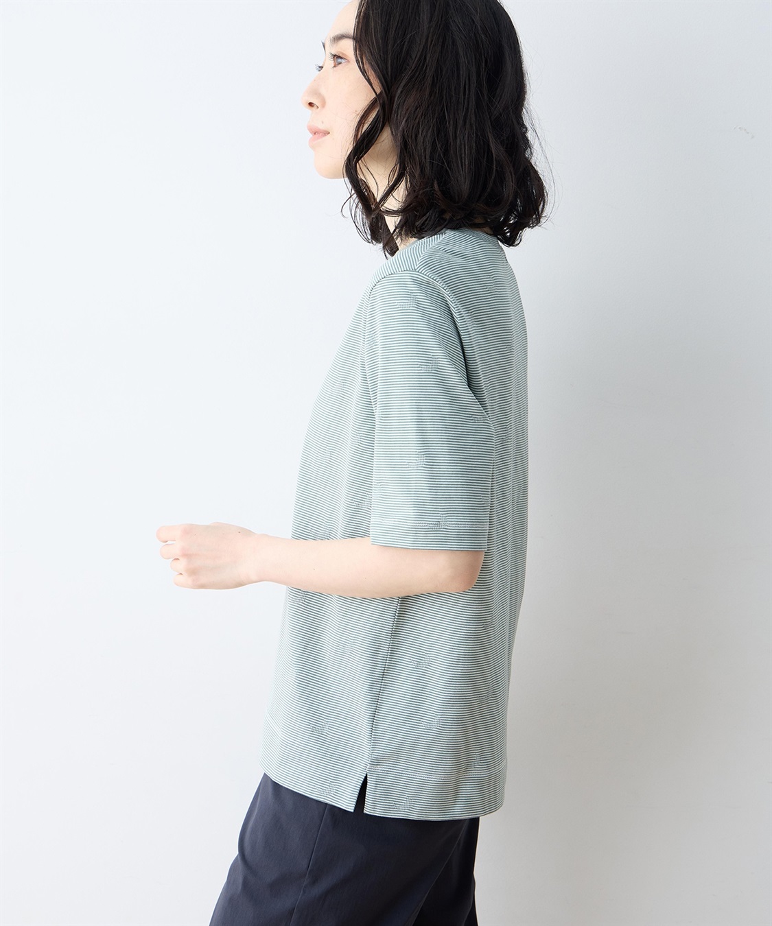DECOY ミジンボーダー5分袖Tシャツ【オーガニックコットンブレンド】_sub_2