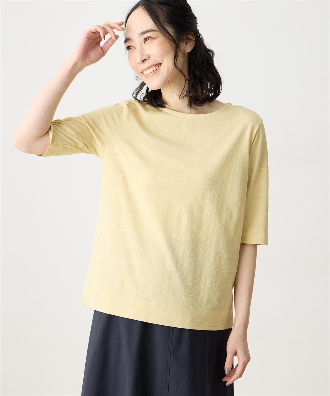 DECOY 【ひやさらコットン】ジャガード6分袖Tシャツ【綿100％・接触冷感・UVカット】_sub_3