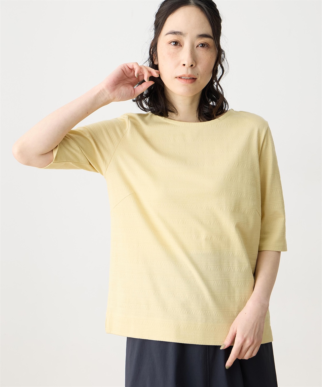 DECOY 【ひやさらコットン】ジャガード6分袖Tシャツ【綿100％・接触冷感・UVカット】_sub_4