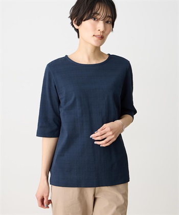 DECOY 【ひやさらコットン】ジャガード6分袖Tシャツ【綿100％・接触冷感・UVカット】_subthumb_7