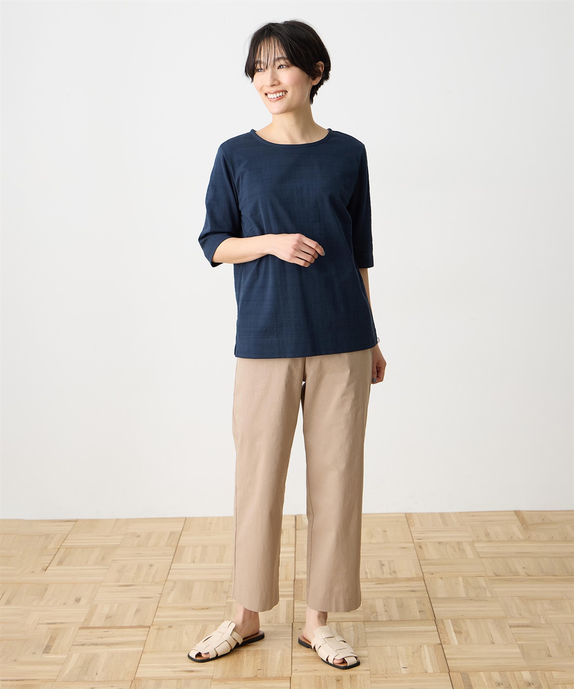 DECOY 【ひやさらコットン】ジャガード6分袖Tシャツ【綿100％・接触冷感・UVカット】_sub_12
