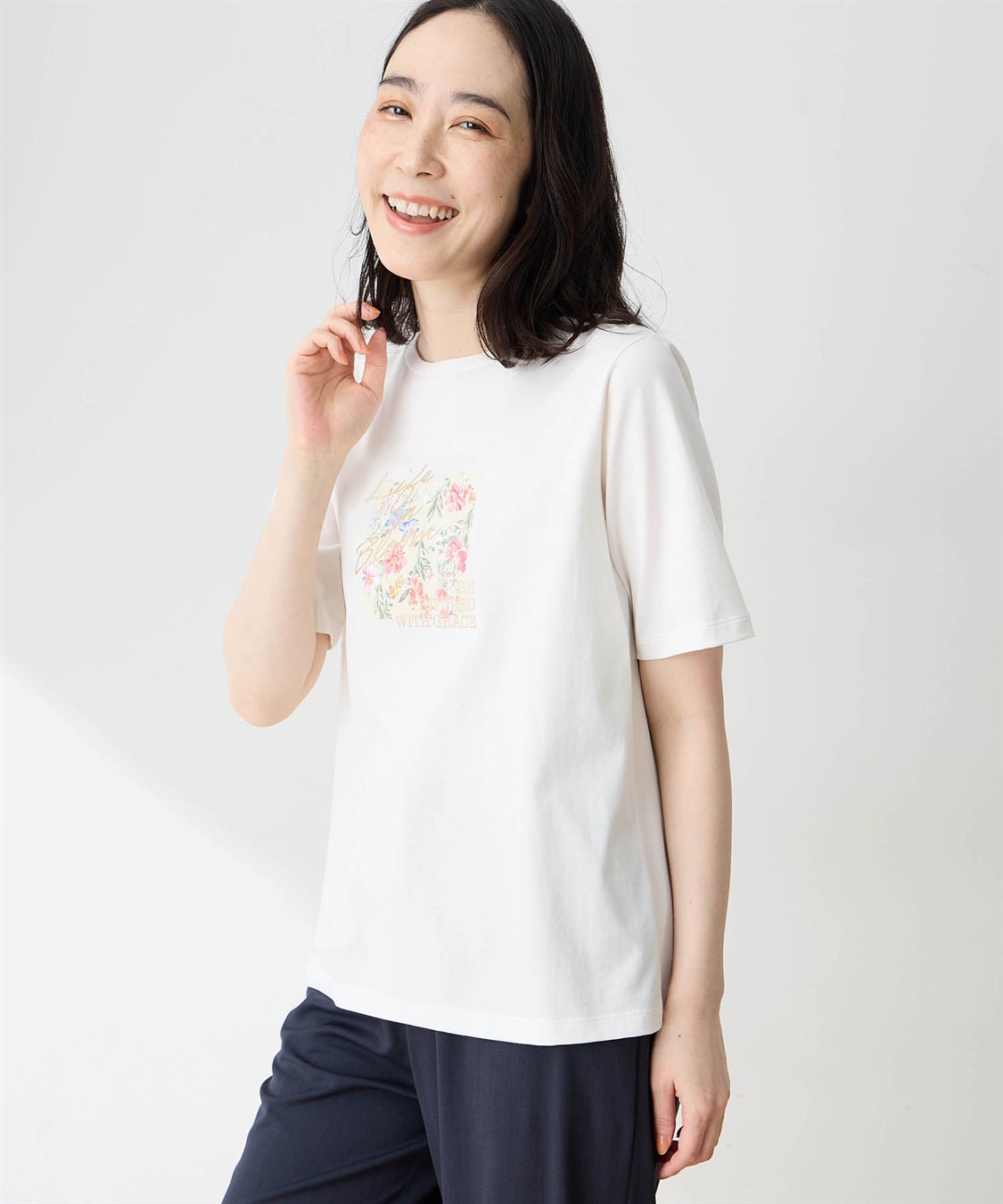 DECOY 【ひやさらコットン】フラワープリントTシャツ【綿100％・接触冷感・UVカット】_sub_1