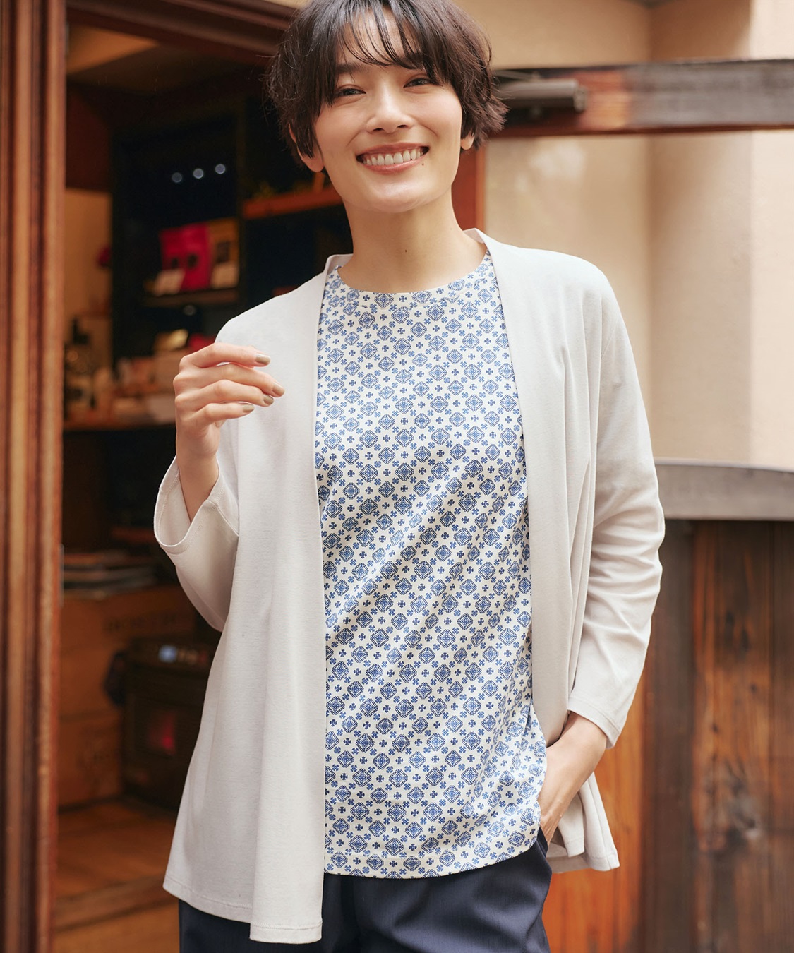 DECOY 【ひやさらコットン】小紋柄プリントTシャツ【綿100％・接触冷感・UVカット】_sub_1