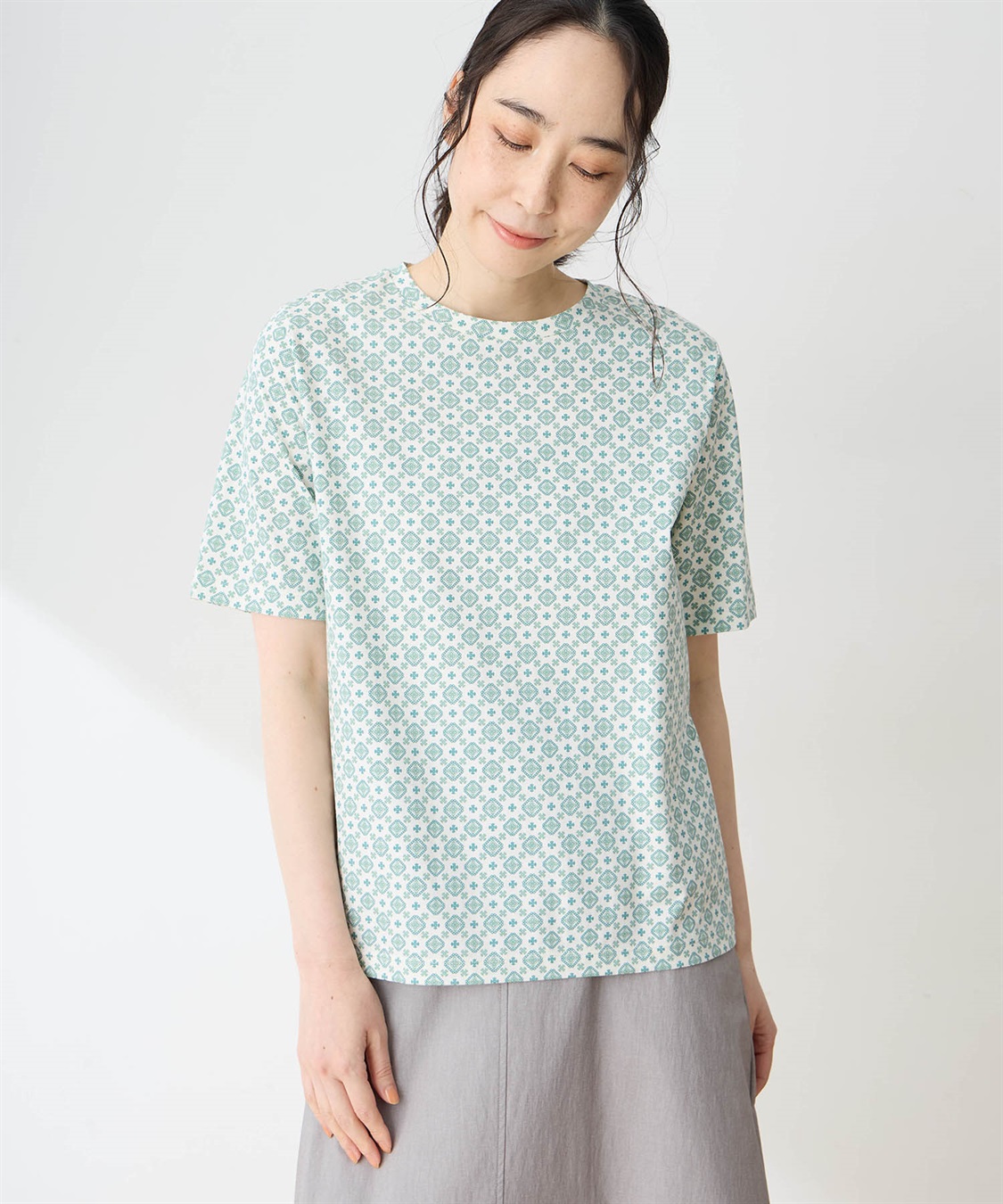 DECOY 【ひやさらコットン】小紋柄プリントTシャツ【綿100％・接触冷感・UVカット】_sub_6