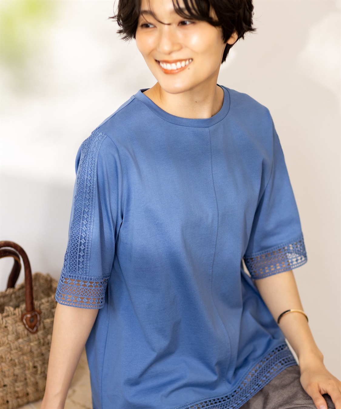 DECOY 【ひやさらコットン】レースドッキングTシャツ【綿100％・接触冷感・UVカット】_sub_2