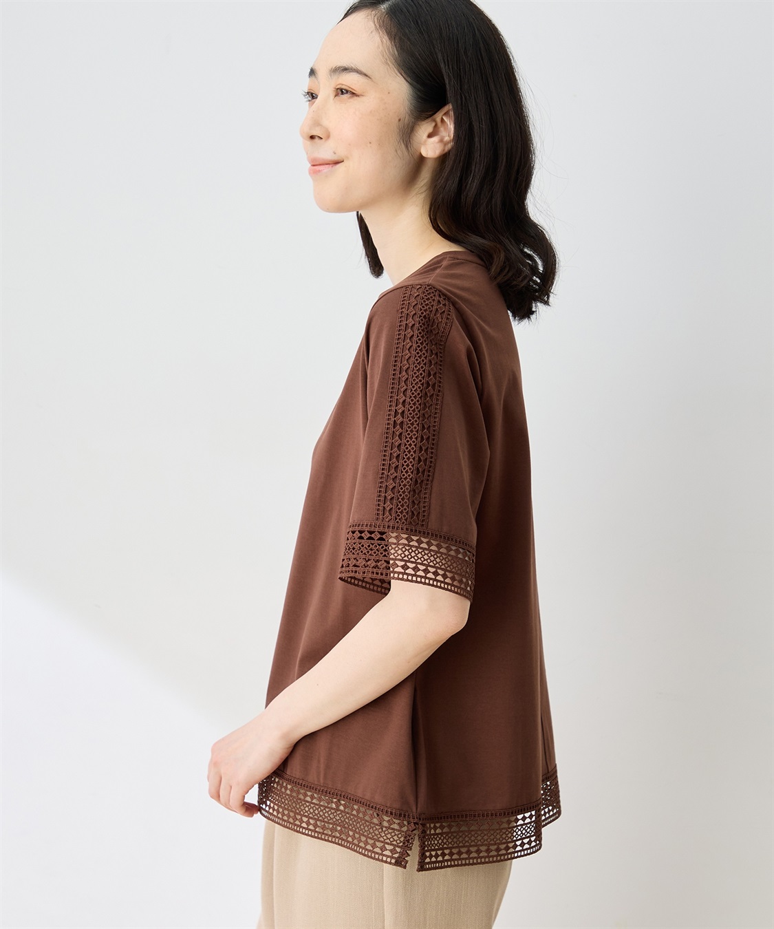 DECOY 【ひやさらコットン】レースドッキングTシャツ【綿100％・接触冷感・UVカット】_sub_5