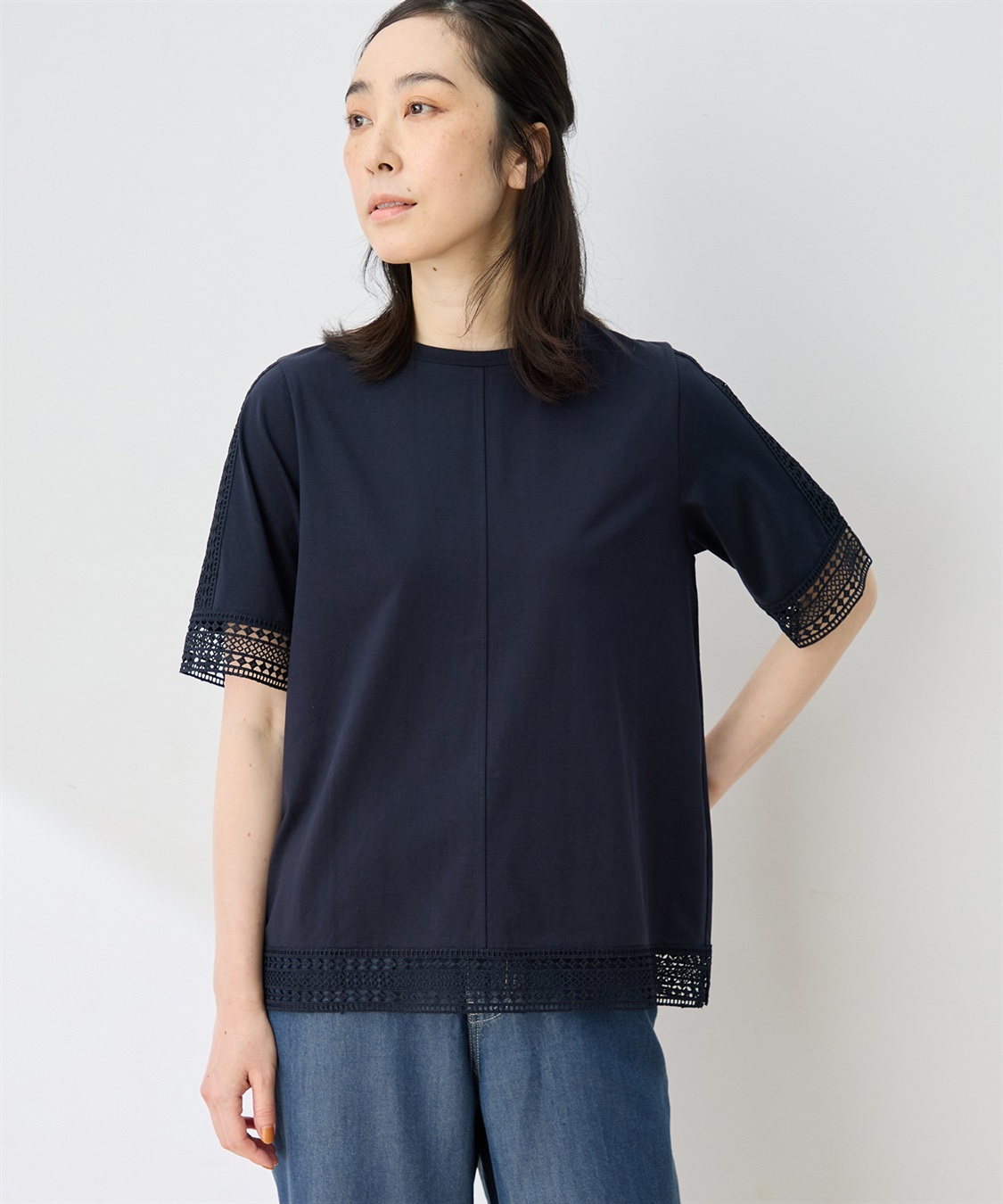 DECOY 【ひやさらコットン】レースドッキングTシャツ【綿100％・接触冷感・UVカット】_sub_7