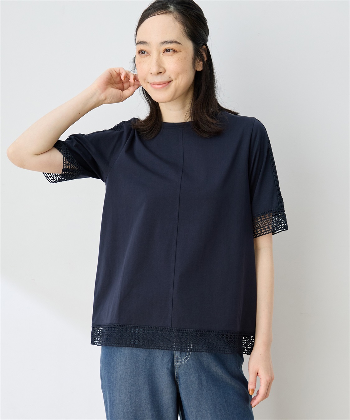 DECOY 【ひやさらコットン】レースドッキングTシャツ【綿100％・接触冷感・UVカット】_sub_8