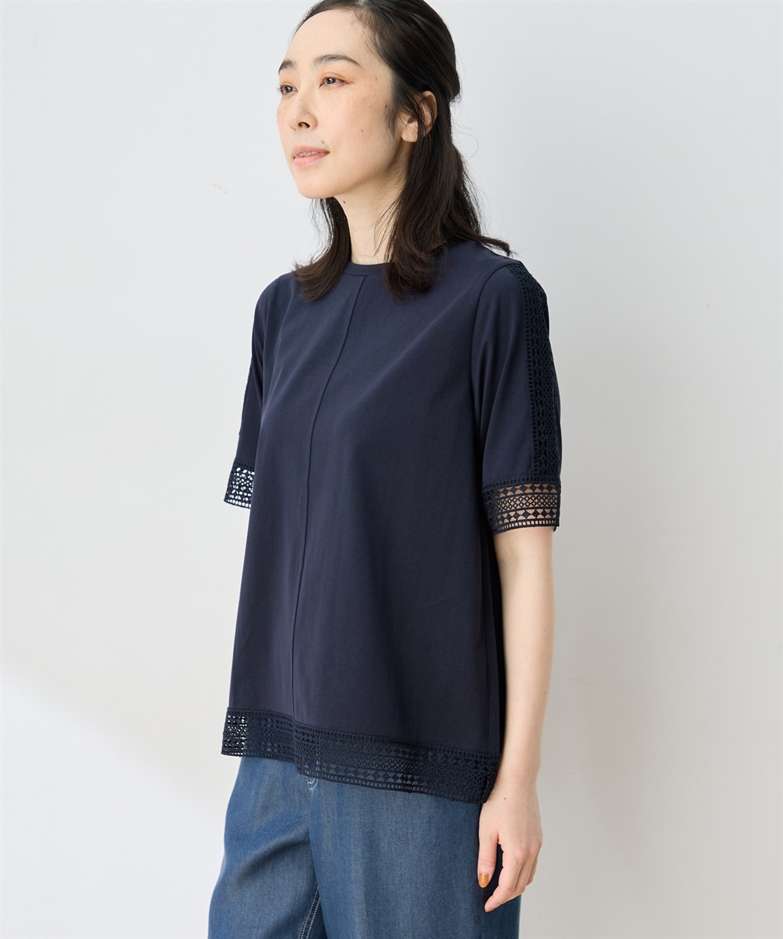 DECOY 【ひやさらコットン】レースドッキングTシャツ【綿100％・接触冷感・UVカット】_sub_9