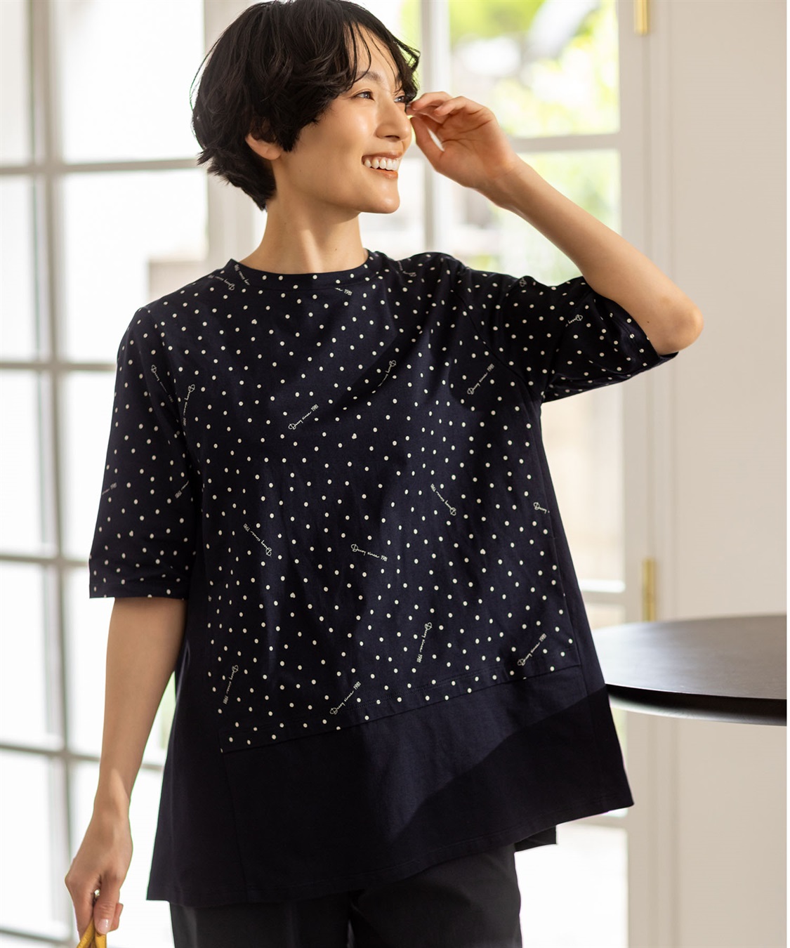 DECOY 【ひやさらコットン】ドットプリント5分袖Tシャツ【綿100％・接触冷感・UVカット】_sub_1