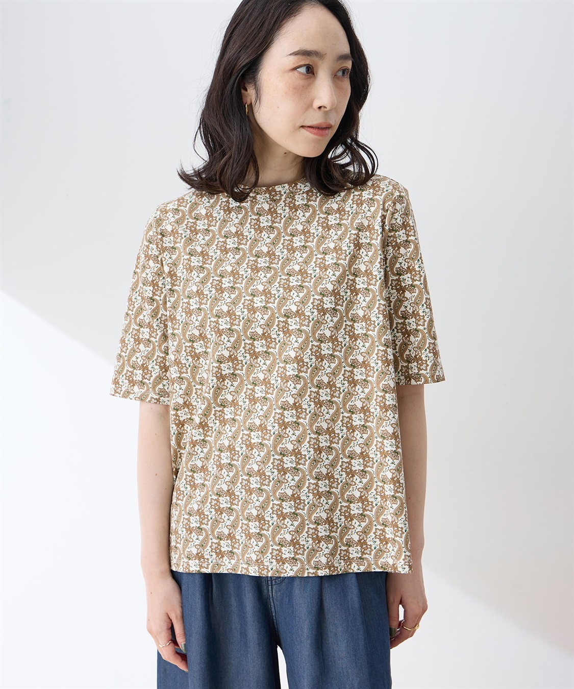 DECOY 【ひやさらコットン】バックタックペイズリープリント5分袖Tシャツ【綿100％・接触冷感・UVカット】_sub_2