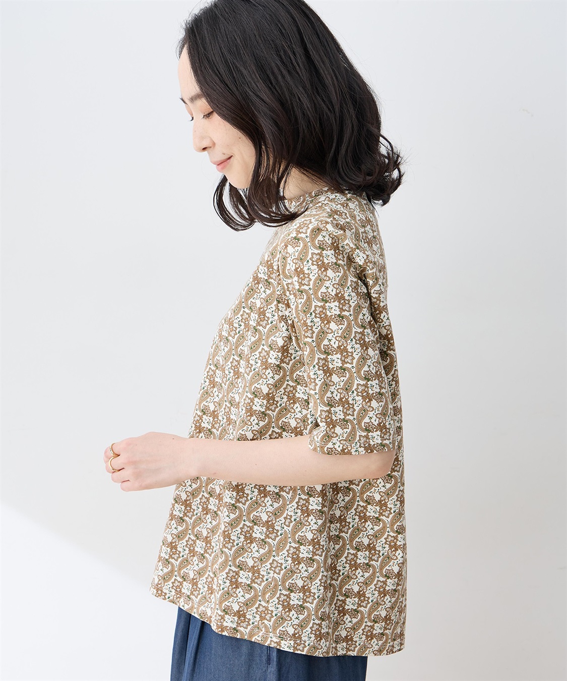 DECOY 【ひやさらコットン】バックタックペイズリープリント5分袖Tシャツ【綿100％・接触冷感・UVカット】_sub_3