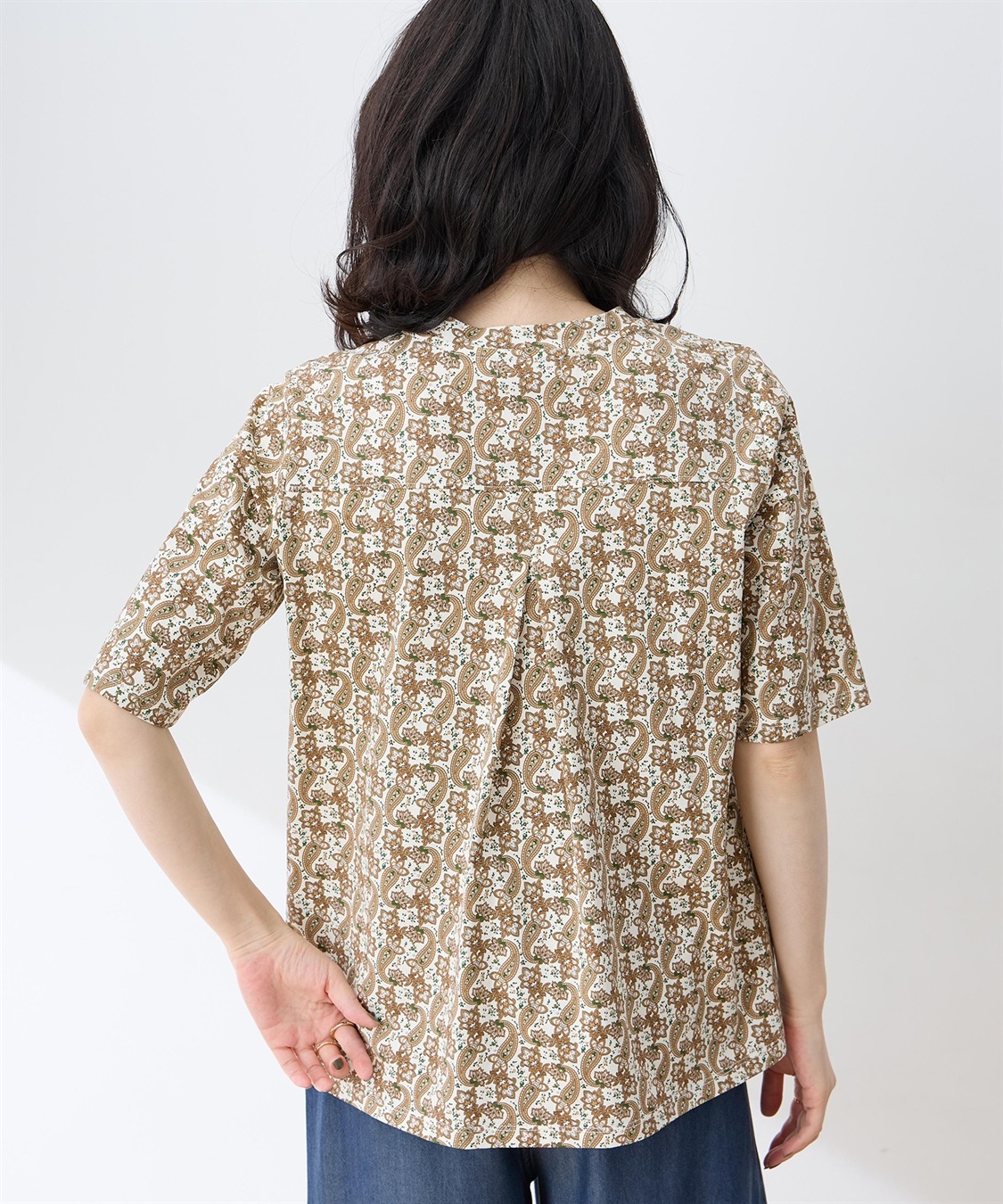DECOY 【ひやさらコットン】バックタックペイズリープリント5分袖Tシャツ【綿100％・接触冷感・UVカット】_sub_4