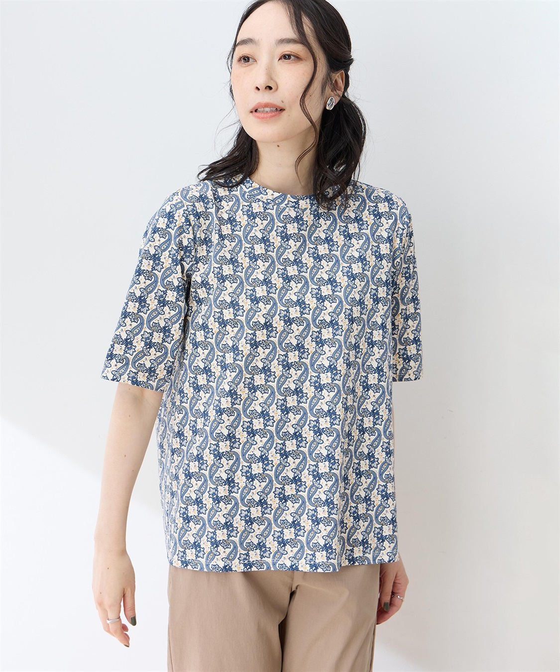 DECOY 【ひやさらコットン】バックタックペイズリープリント5分袖Tシャツ【綿100％・接触冷感・UVカット】_sub_5