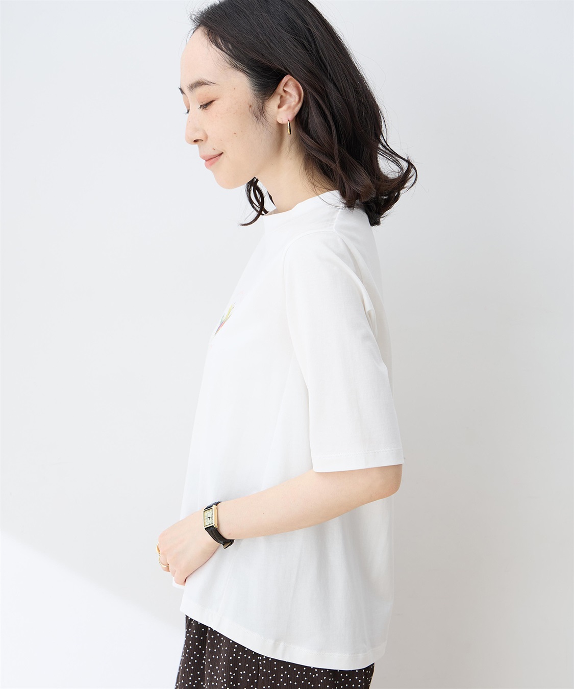 DECOY 【ひやさらコットン】モックネックベジタブルプリント5分袖Tシャツ【綿100％・接触冷感・UVカット】_sub_1