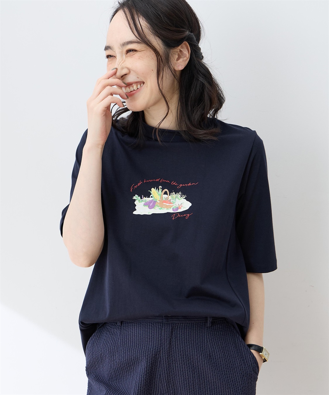DECOY 【ひやさらコットン】モックネックベジタブルプリント5分袖Tシャツ【綿100％・接触冷感・UVカット】_sub_3