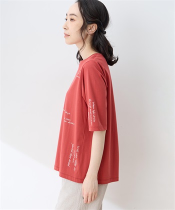 DECOY 【ひやさらコットン】メッセージプリントバックタック6分袖Tシャツ【綿100％・接触冷感・UVカット】_subthumb_1