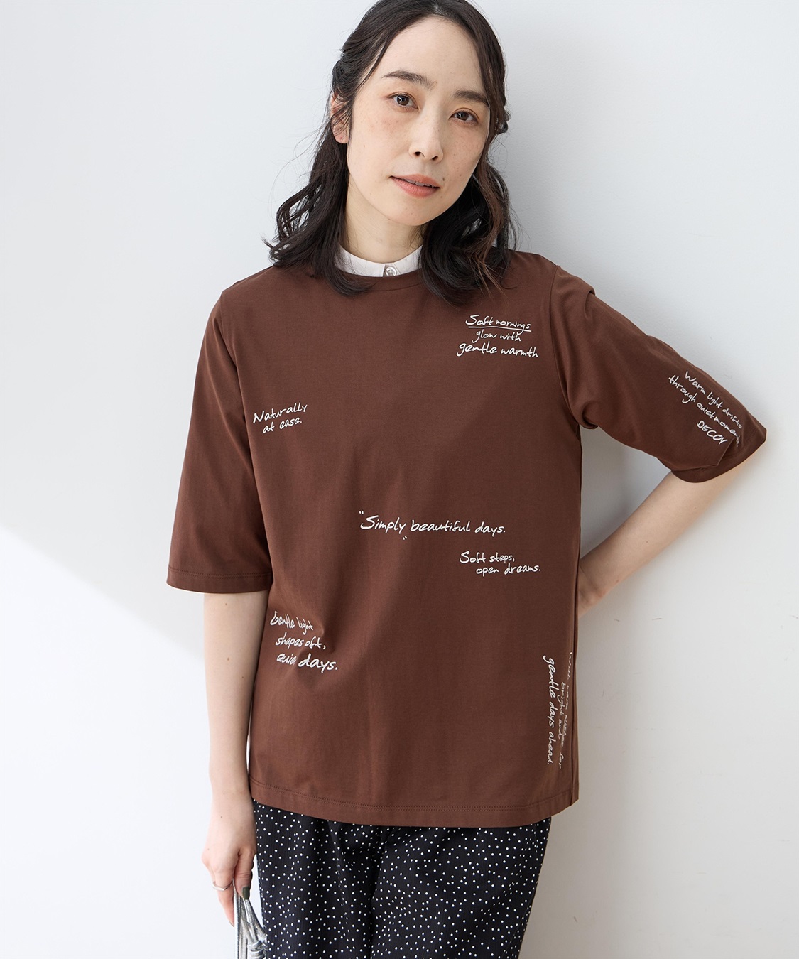DECOY 【ひやさらコットン】メッセージプリントバックタック6分袖Tシャツ【綿100％・接触冷感・UVカット】_sub_3
