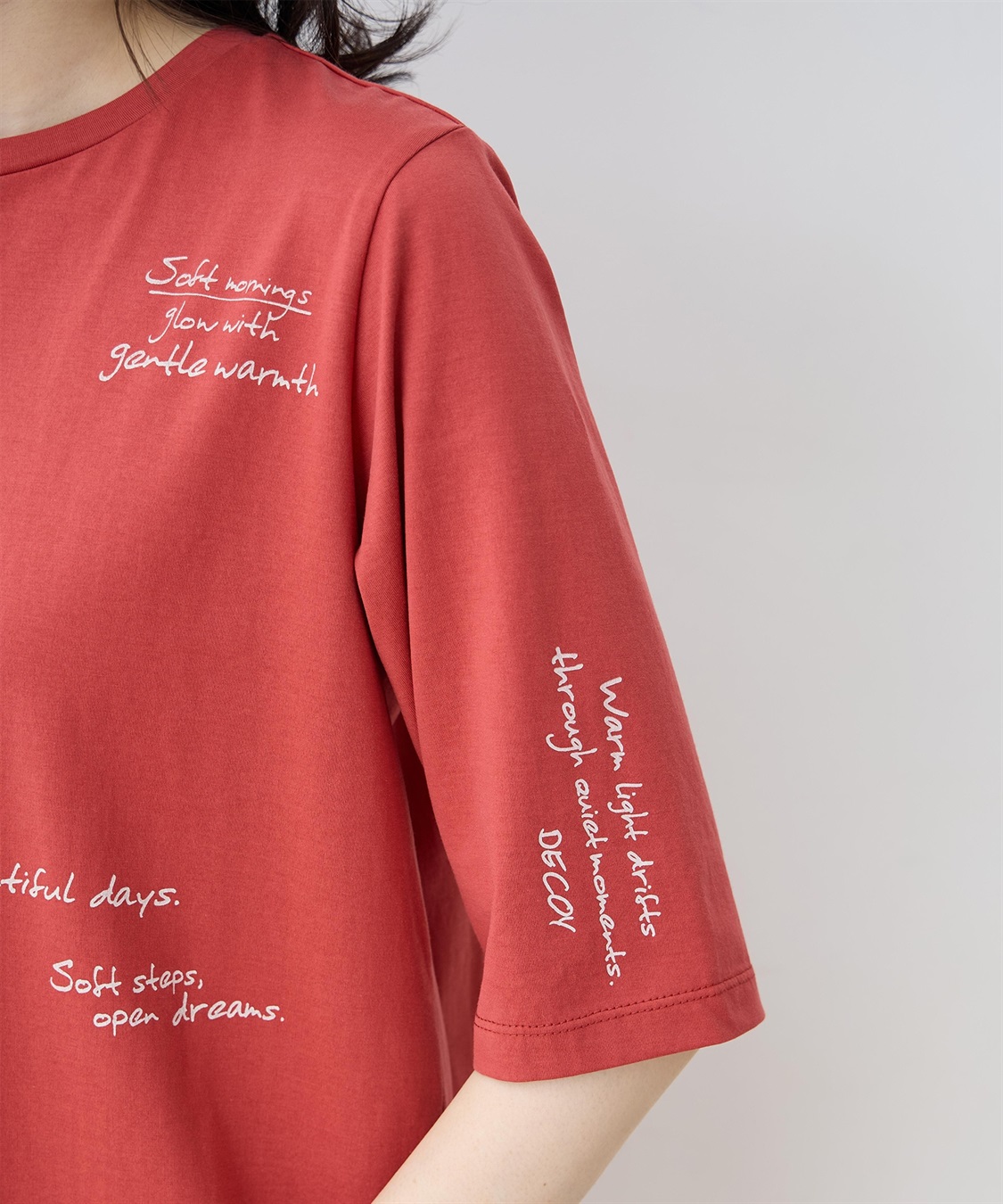 DECOY 【ひやさらコットン】メッセージプリントバックタック6分袖Tシャツ【綿100％・接触冷感・UVカット】_sub_12