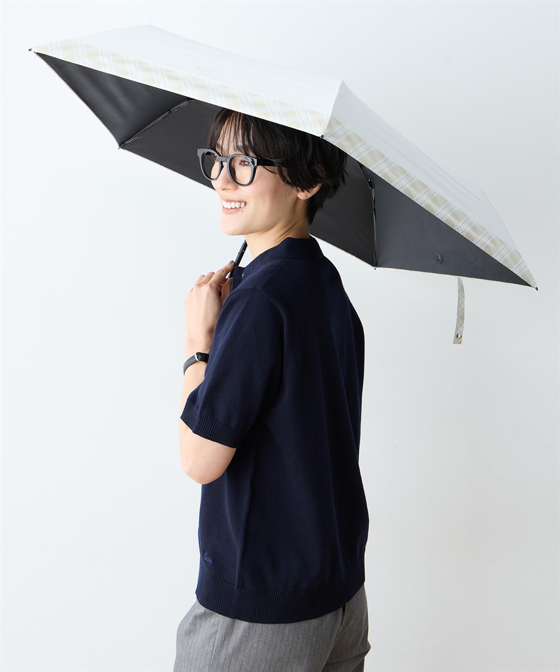 DECOY 部分チェック折り畳み傘【晴雨兼用】【UVカット】【遮熱】【軽量】_sub_1