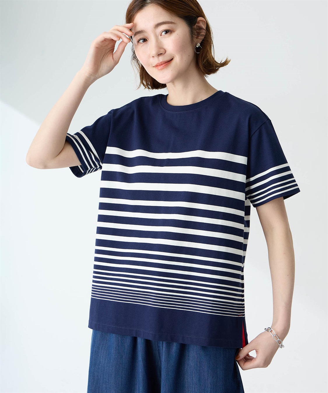 Petit Honfleur パネルボーダーTシャツ【接触冷感・UVカット・オーガニックコットンブレンド】_sub_3