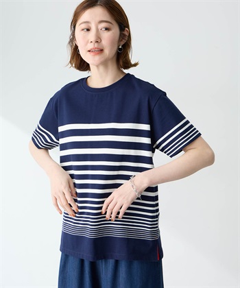 Petit Honfleur パネルボーダーTシャツ【接触冷感・UVカット・オーガニックコットンブレンド】_subthumb_4