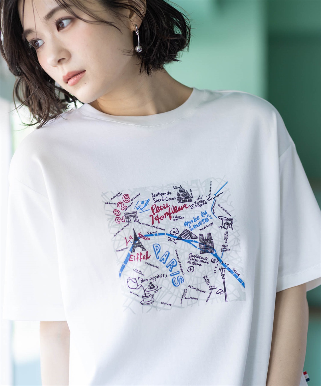 Petit Honfleur 【イラストレーターコラボ】マップモチーフプリントTシャツ【接触冷感・UVカット・オーガニックコットンブレンド】_sub_1
