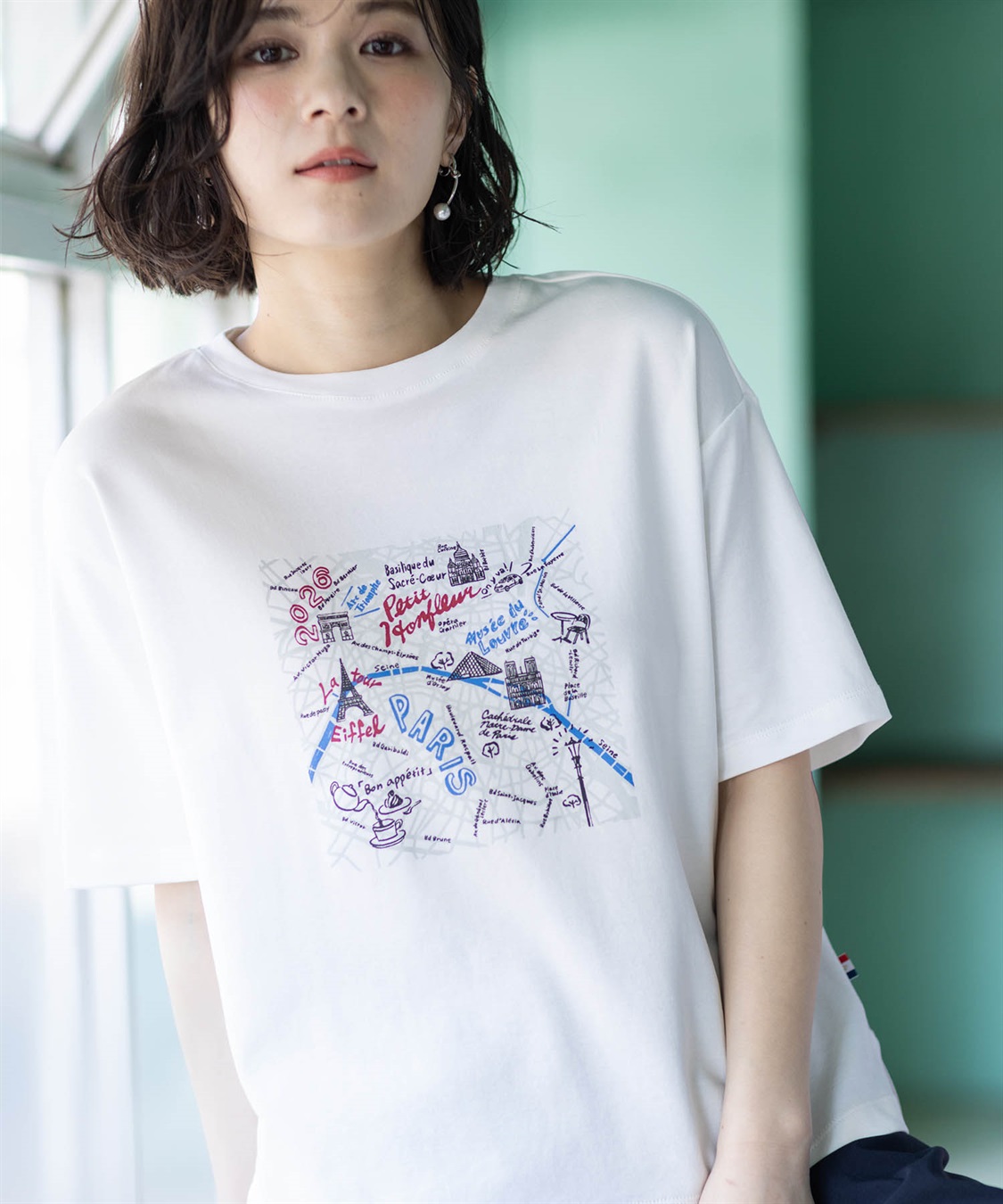 Petit Honfleur 【イラストレーターコラボ】マップモチーフプリントTシャツ【接触冷感・UVカット・オーガニックコットンブレンド】_sub_2