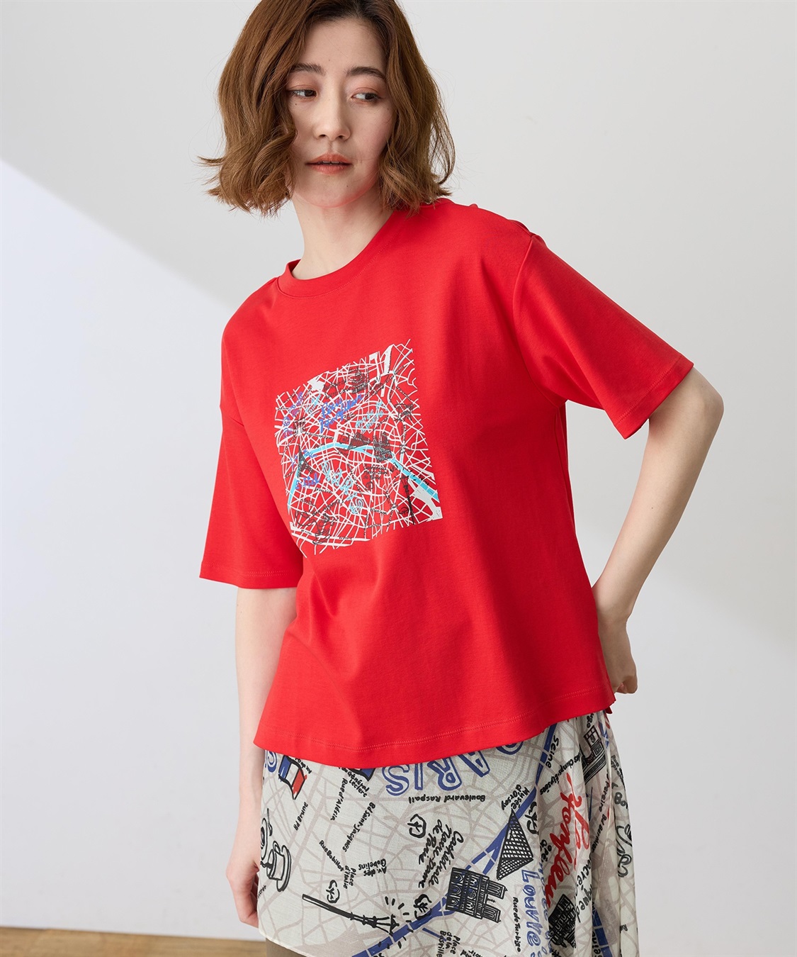 Petit Honfleur 【イラストレーターコラボ】マップモチーフプリントTシャツ【接触冷感・UVカット・オーガニックコットンブレンド】_sub_7