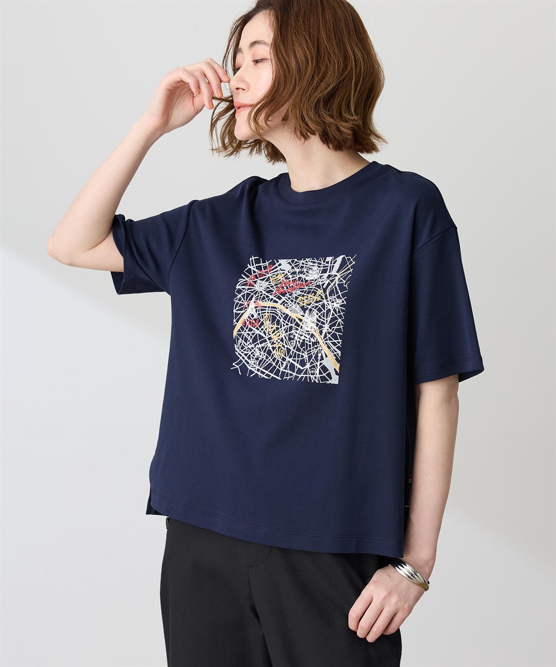 Petit Honfleur 【イラストレーターコラボ】マップモチーフプリントTシャツ【接触冷感・UVカット・オーガニックコットンブレンド】_sub_8