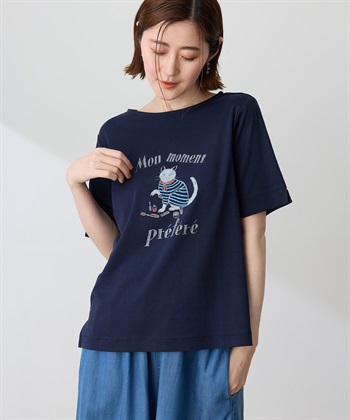 Petit Honfleur 【イラストレーターコラボ】猫プリントTシャツ【接触冷感・UVカット・オーガニックコットンブレンド】_subthumb_1