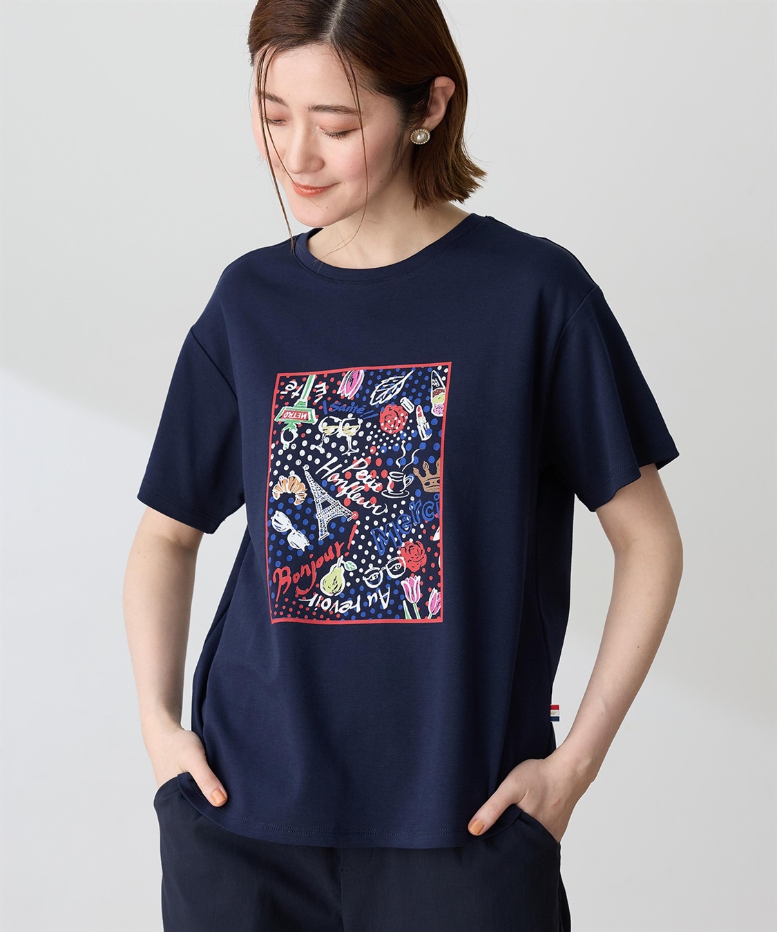 Petit Honfleur 【イラストレーターコラボ】ドットモチーフプリントTシャツ【接触冷感・UVカット・オーガニックコットンブレンド】_sub_1